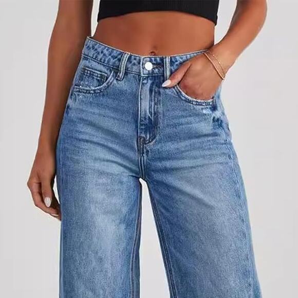 Wide Leg Raw Hem Vintage Light Wash Jeans – Size S - Picture 5 of 13